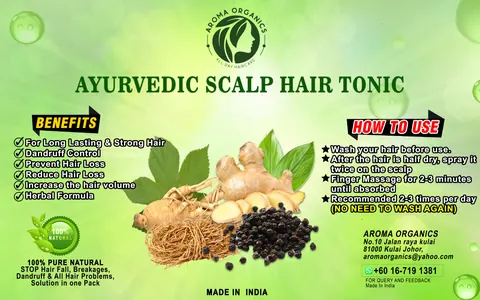 Contoh rekaan sticker produk 005: Ayurvedic Scalp Hair Tonic
