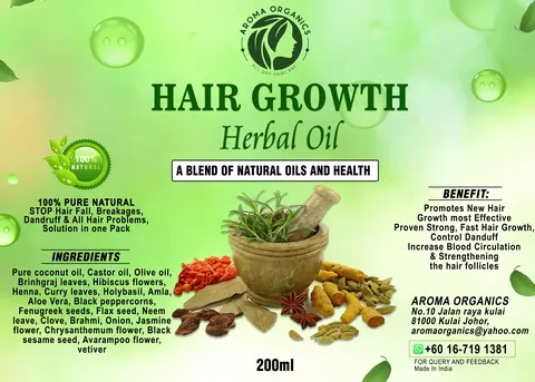 Contoh rekaan sticker produk 010: Hair Growth Herbal Oil
