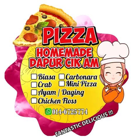 Contoh rekaan sticker produk 017: Pizza Homemade Cik Am