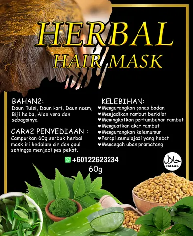 Contoh rekaan sticker produk 031: Herbal Hair Mask