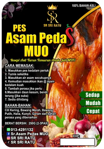 Contoh rekaan sticker produk 046: Pes Asam Pedas Muo