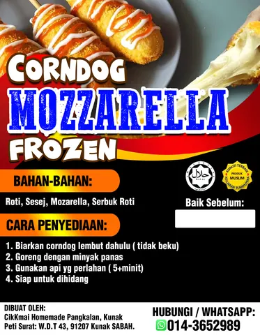 Contoh rekaan sticker produk 071: Corndog Mozarella Frozen