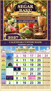 Kalendar 2027 untuk Minuman Boba