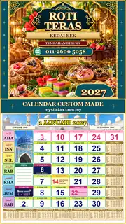 Kalendar 2027 untuk Kedai Kek