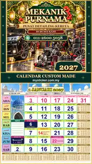 Kalendar 2027 untuk Pusat Detailing Kereta