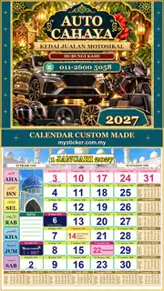 Kalendar 2027 untuk Kedai Jualan Motosikal