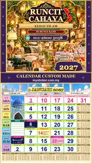 Kalendar 2027 untuk Kedai Tilam