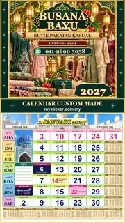 Kalendar 2027 untuk Butik Pakaian Kasual