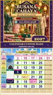 Kalendar 2027 untuk Butik Pengantin