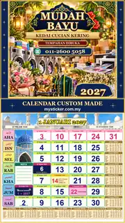 Kalendar 2027 untuk Kedai Cucian Kering