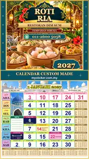Kalendar 2027 untuk Restoran Dim Sum
