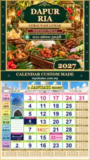 Kalendar 2027 untuk Gerai Nasi Lemak