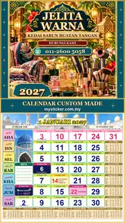 Kalendar 2027 untuk Kedai Sabun Buatan Tangan