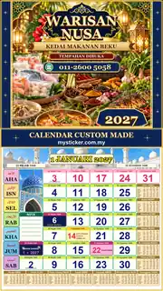 Kalendar 2027 untuk Kedai Makanan Beku