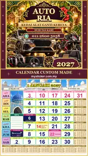 Kalendar 2027 untuk Kedai Alat Ganti Kereta