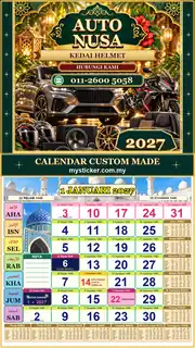 Kalendar 2027 untuk Kedai Helmet