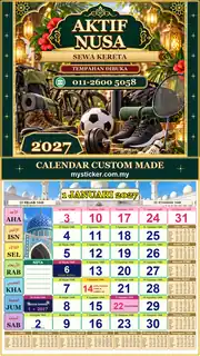 Kalendar 2027 untuk Sewa Kereta