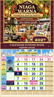 Kalendar 2027 untuk Pembekal Kotak Parcel