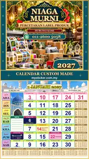 Kalendar 2027 untuk Percetakan Label Produk