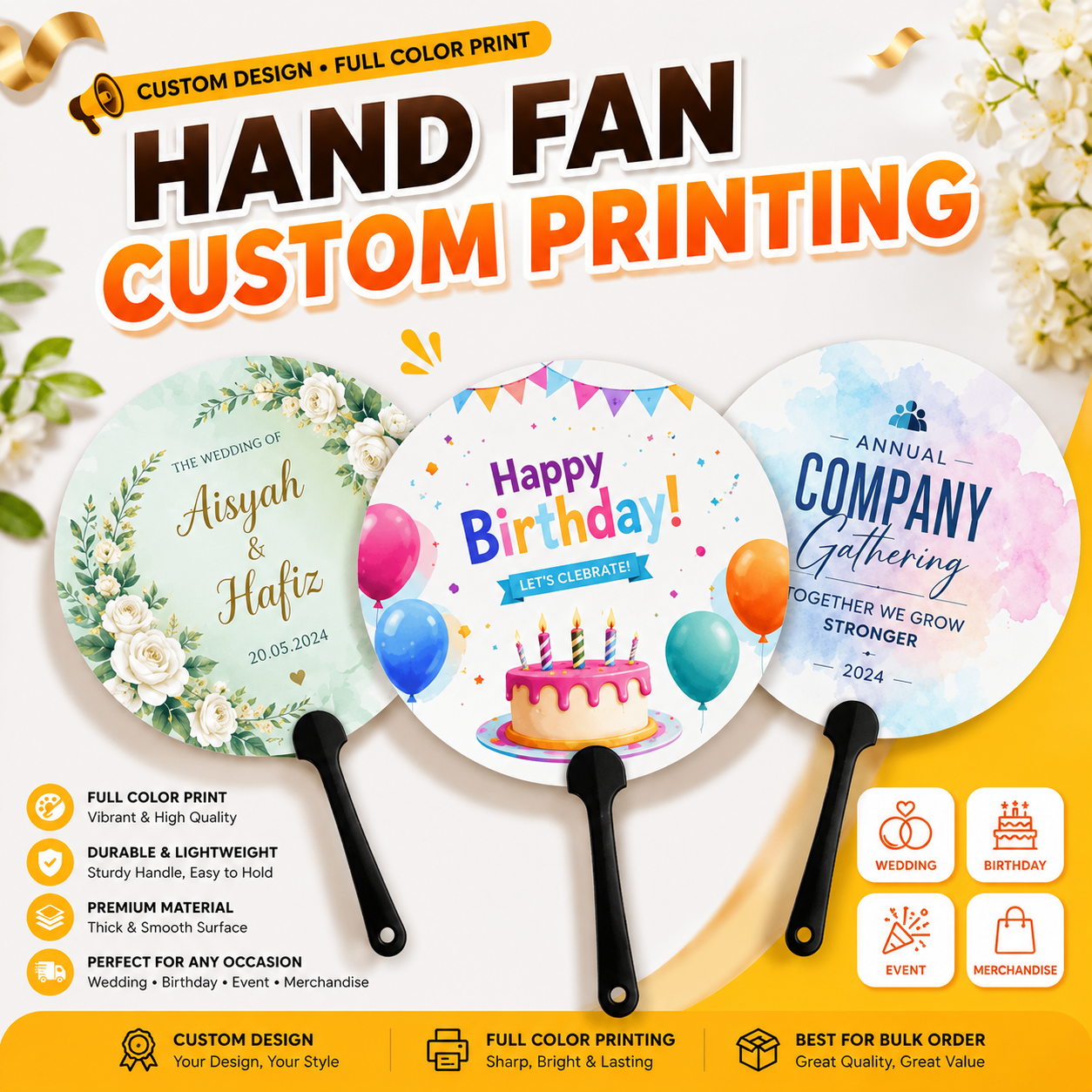 Kipas tangan custom printing untuk majlis dan acara