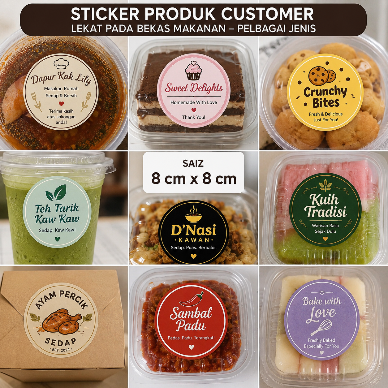 Sticker produk customer pada bekas makanan