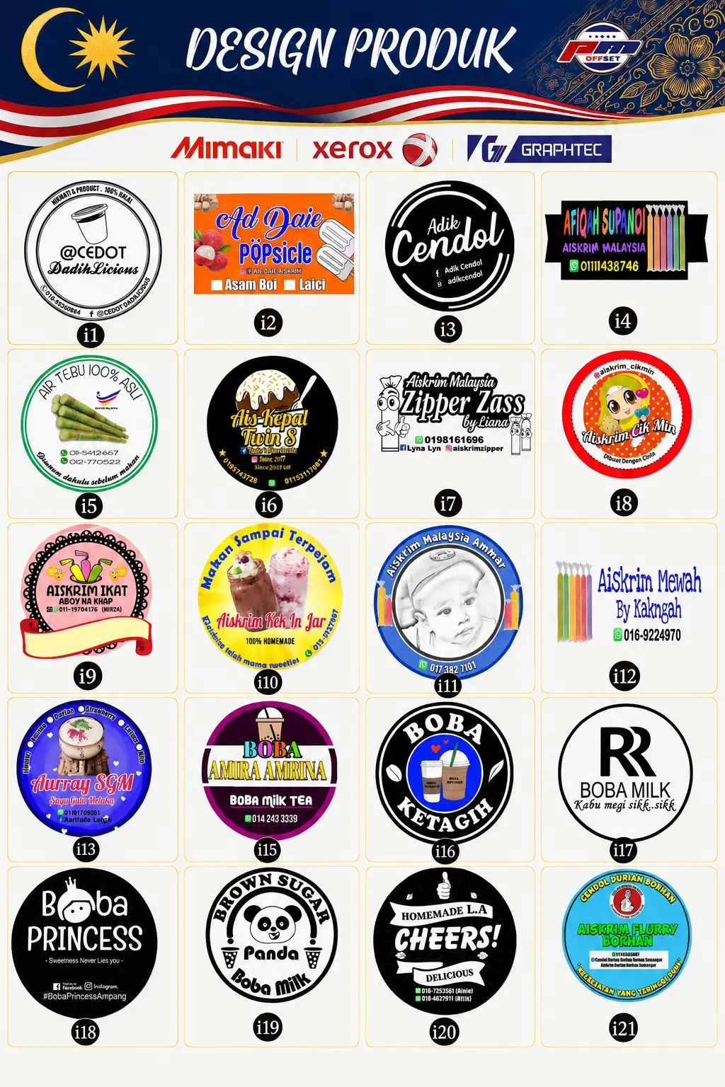 Product Sticker Designs I01–I21