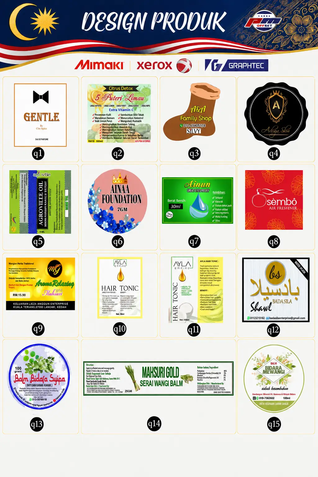 Product Sticker Designs Q01–Q15