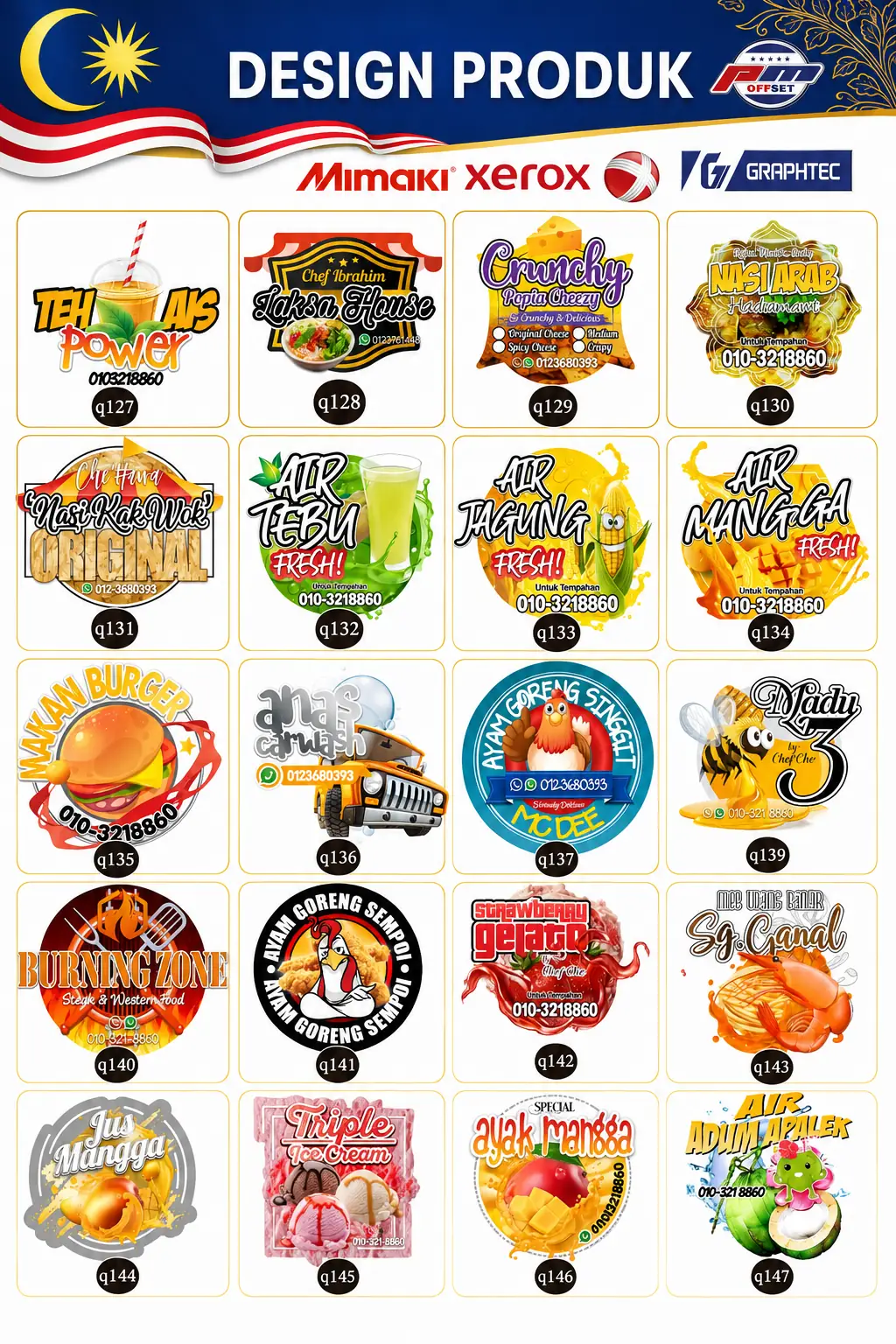 Product Sticker Designs Q127–Q147