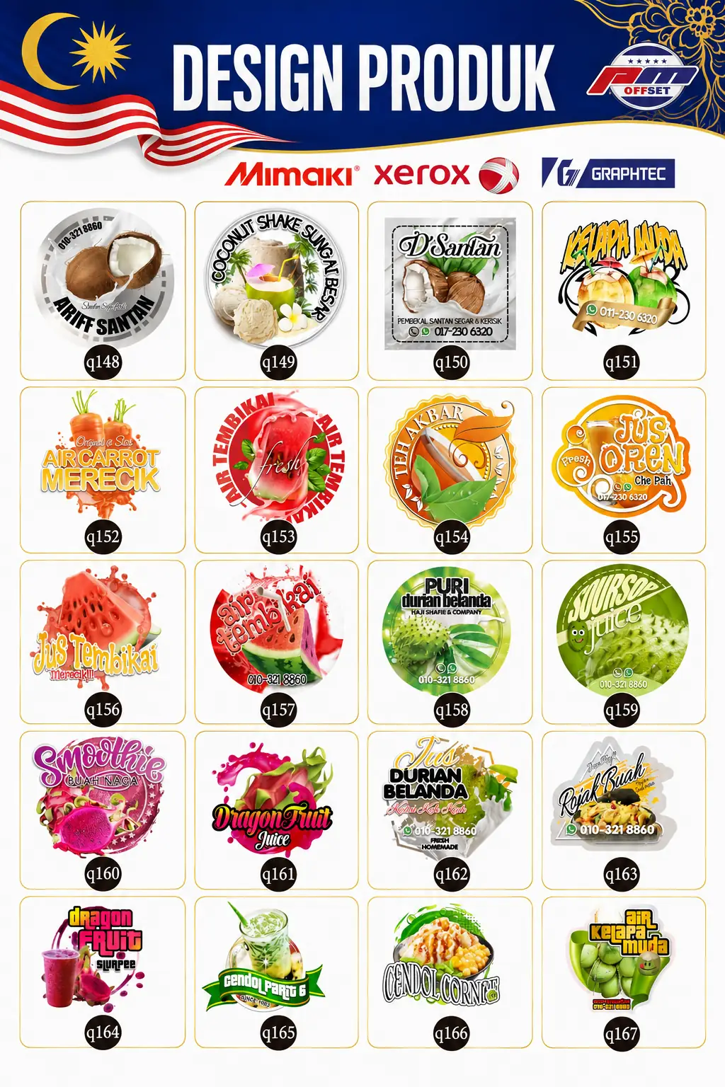 Product Sticker Designs Q148–Q167
