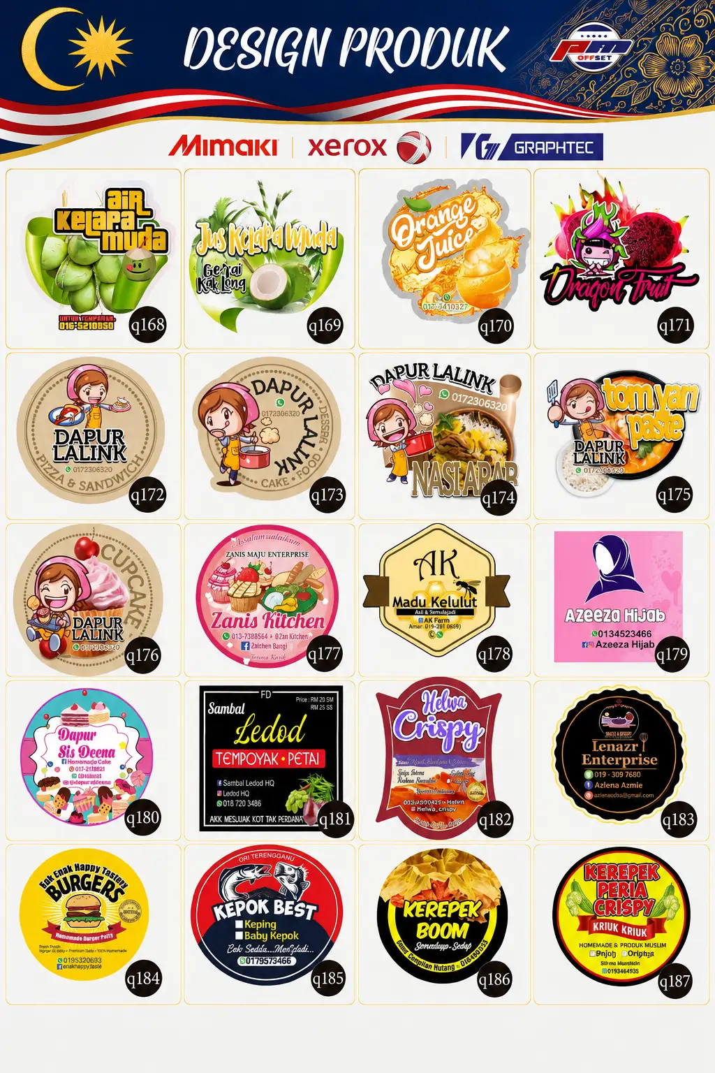 Product Sticker Designs Q168–Q187