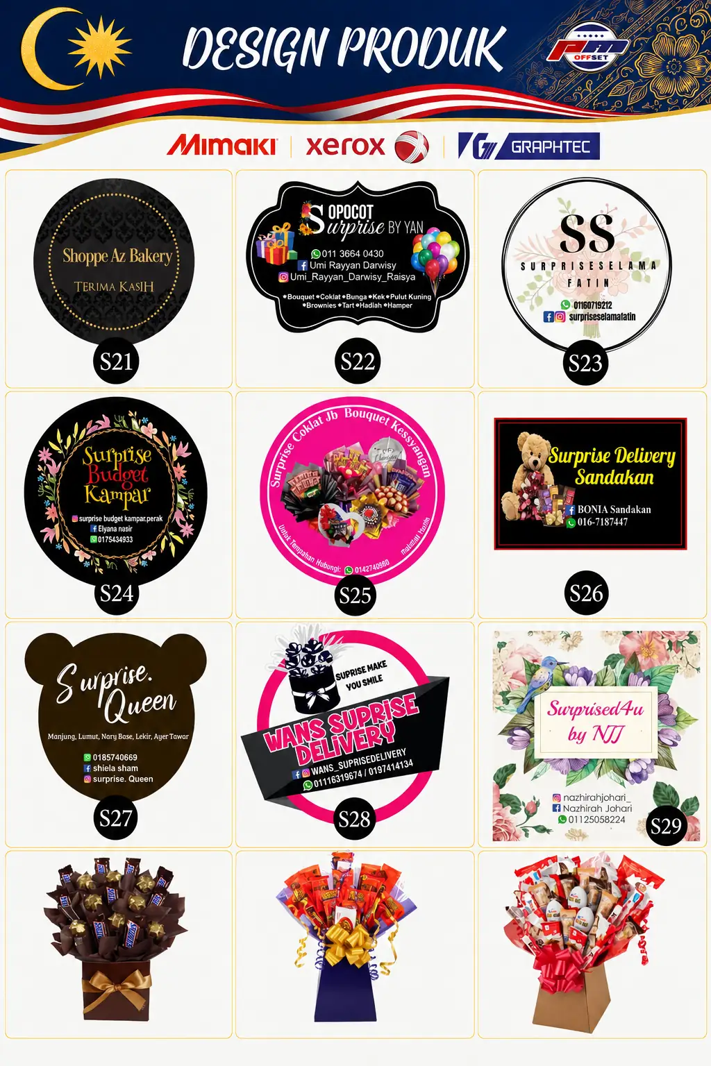 Surprise & Bouquet Sticker Designs S21–S29