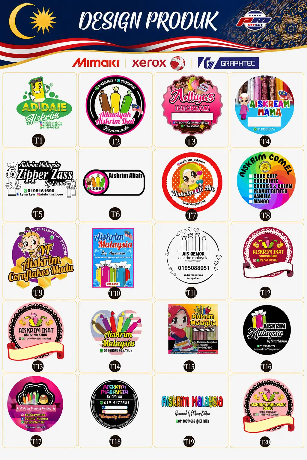Ice Cream Sticker Designs T01–T20