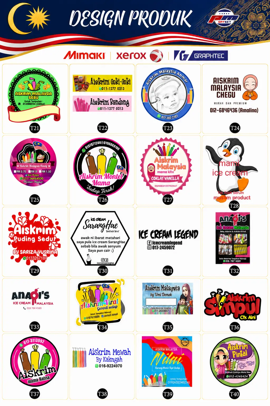 Ice Cream Sticker Designs T21–T40