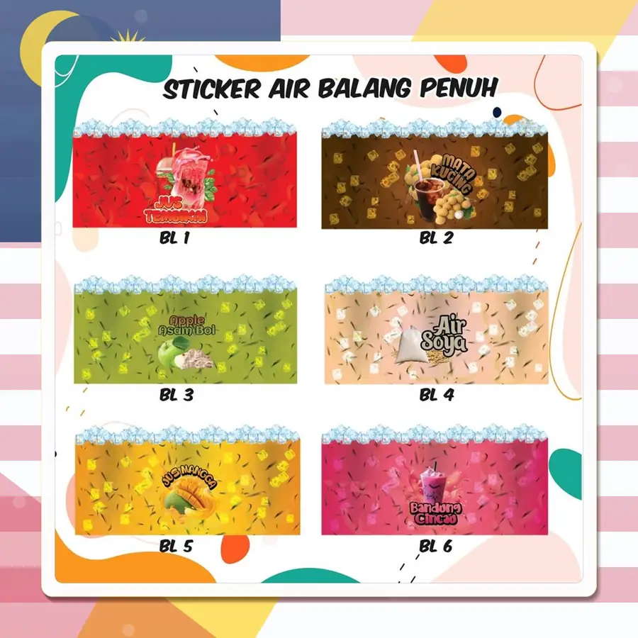 Drink sticker designs BL1–BL6