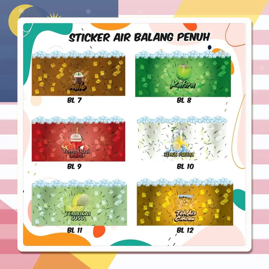 Drink sticker designs BL7–BL12