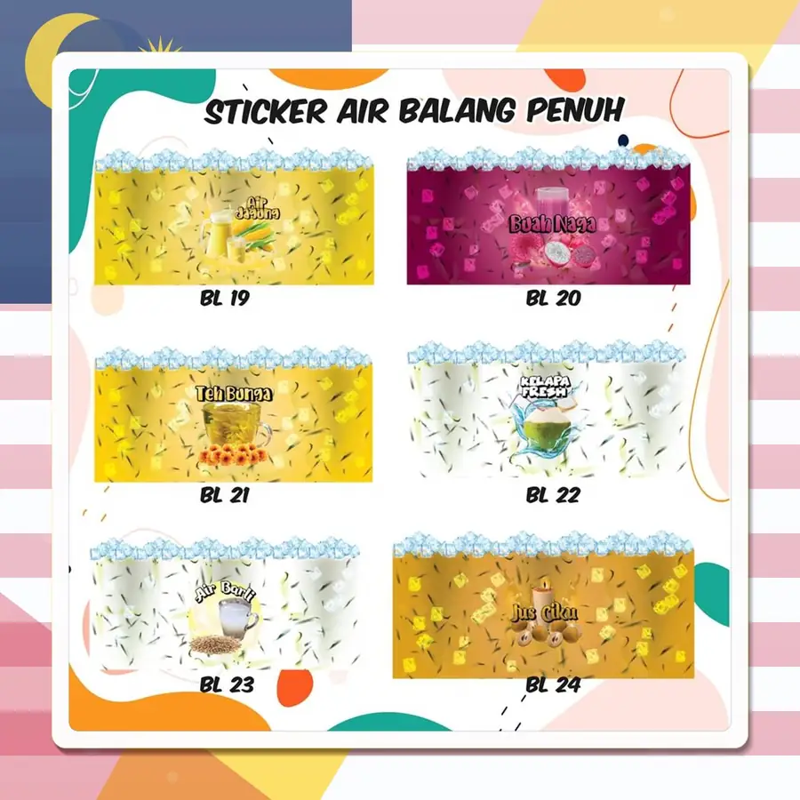Drink sticker designs BL19–BL24