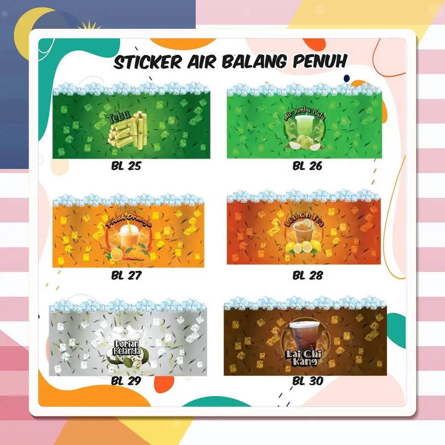 Drink sticker designs BL25–BL30