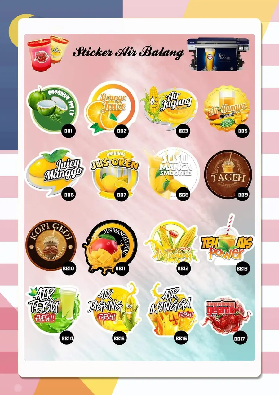 Drink sticker designs BB1–BB17