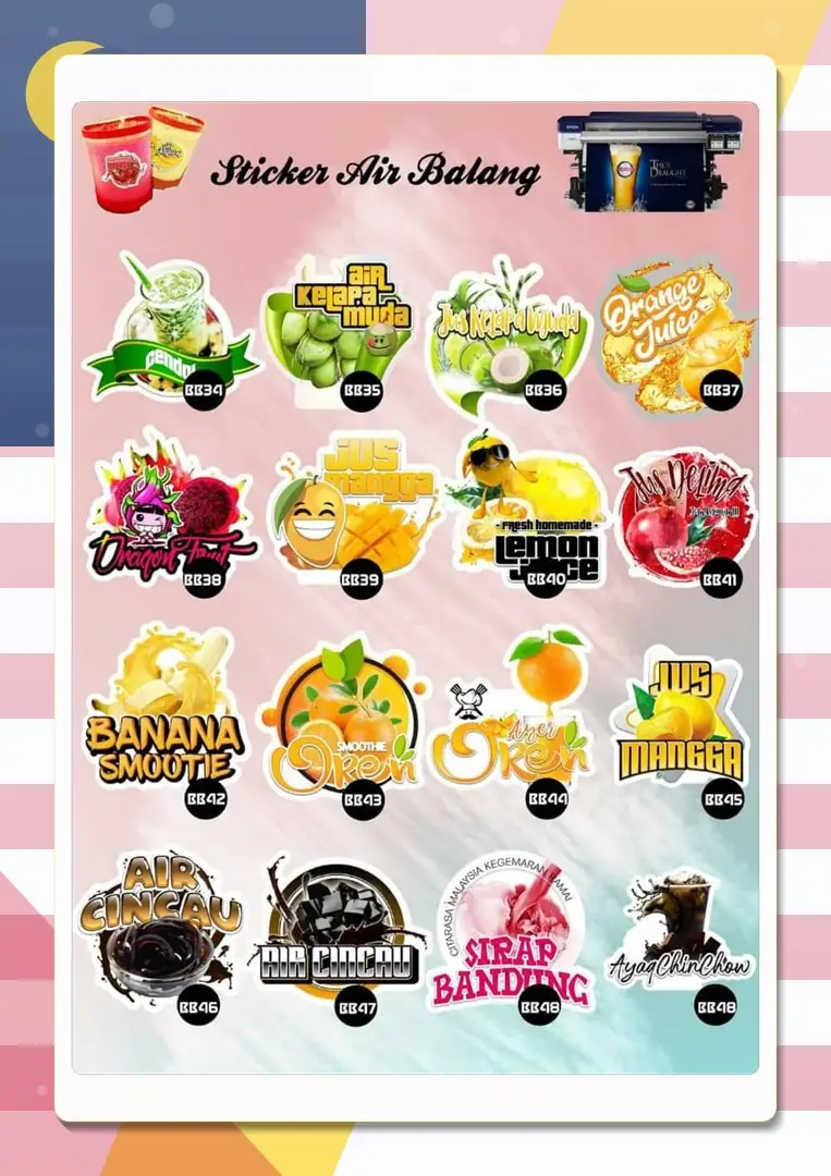 Drink sticker designs BB34–BB48