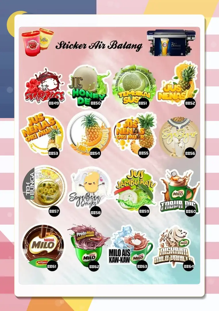 Drink sticker designs BB49–BB64