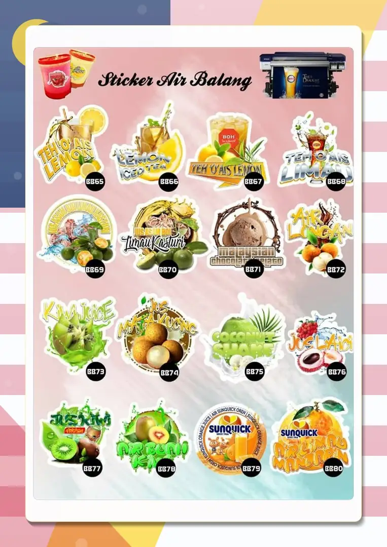 Drink sticker designs BB65–BB80