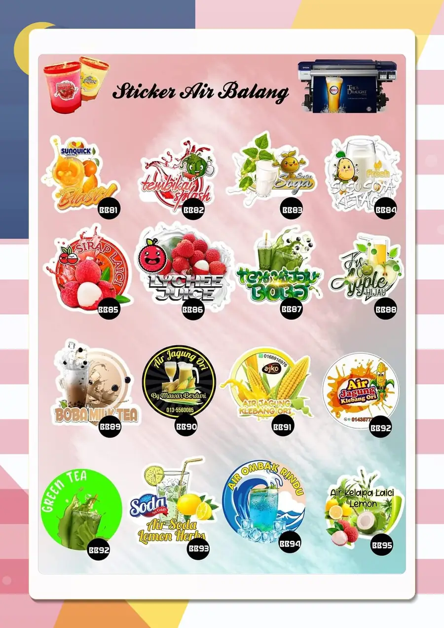 Drink sticker designs BB81–BB95