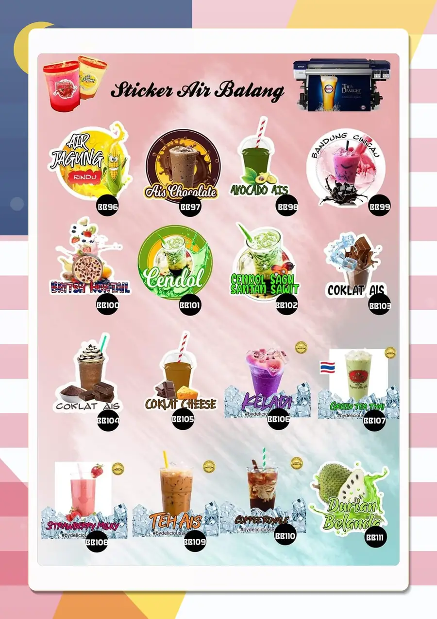 Drink sticker designs BB96–BB111