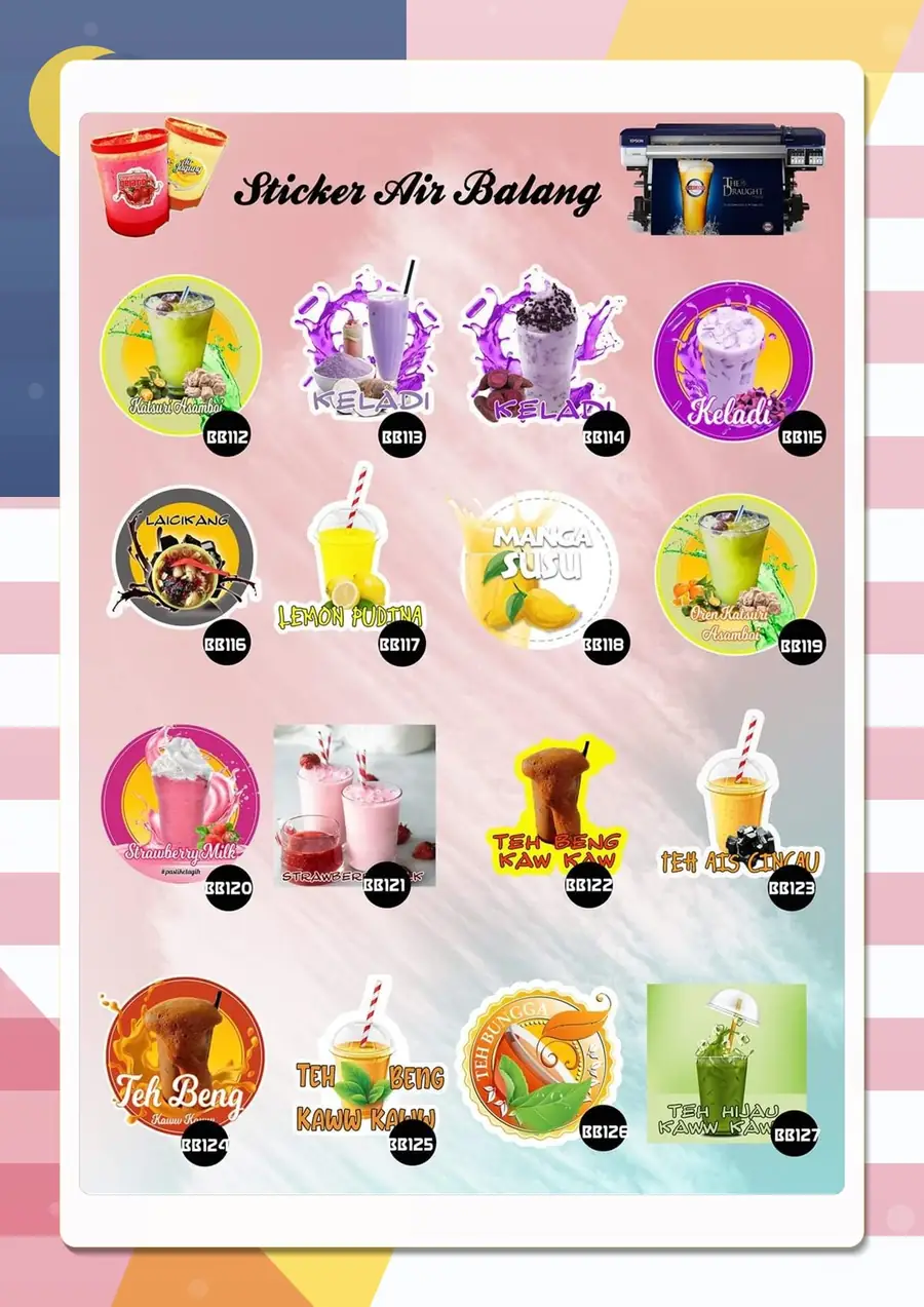 Drink sticker designs BB112–BB127