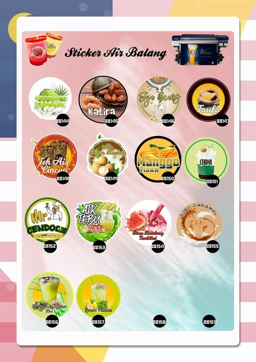 Drink sticker designs BB144–BB159